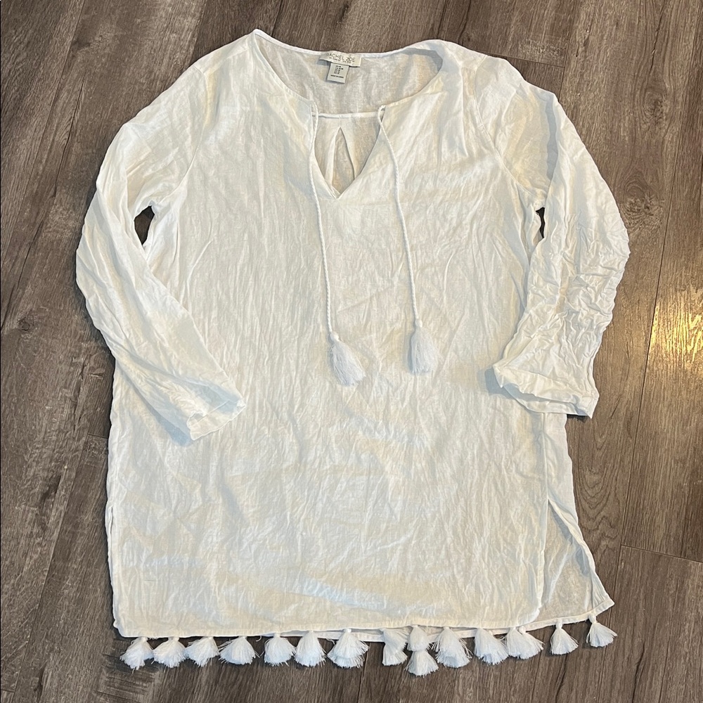 Rachel Zoe Linen White Tassel Tunic Top or Swimsuit Coverup